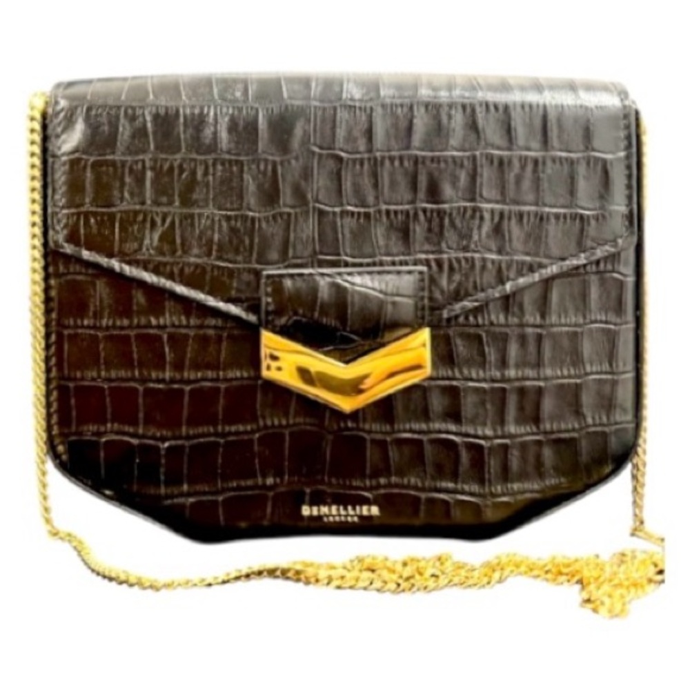 DEMELLIER The Mini London Black Crocodile Embossed Crossbody